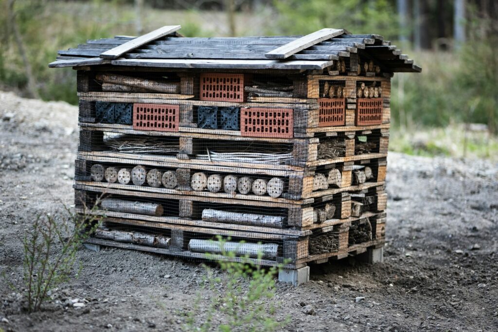 a small wooden building for insects
