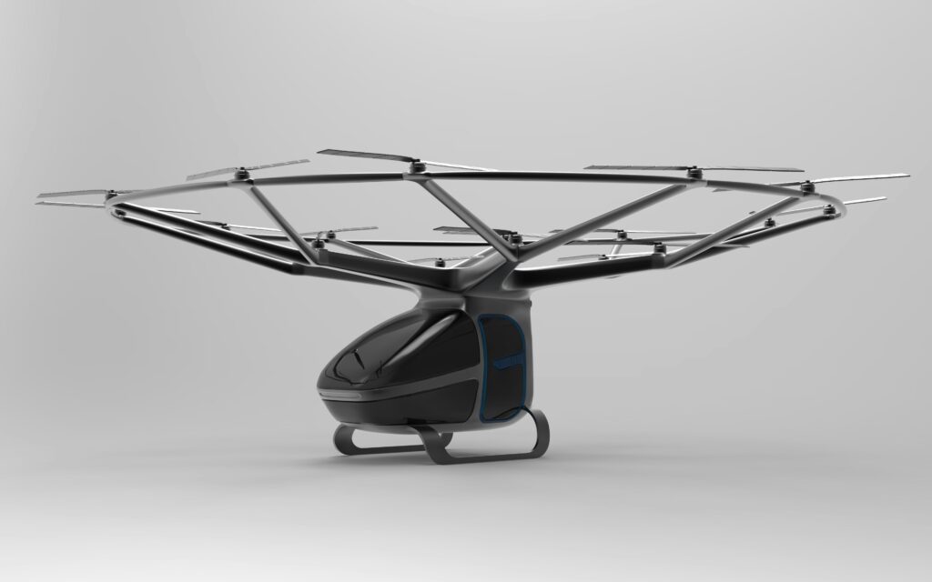 AI interface overlay on a flying robotic insect with path prediction lines