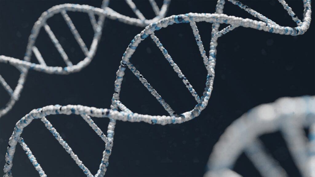 DNA helix overlaid with an Argentine ant image and laboratory background

