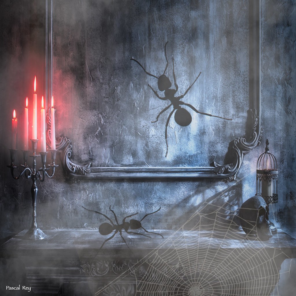 A horror picture of giant ants in a dark background