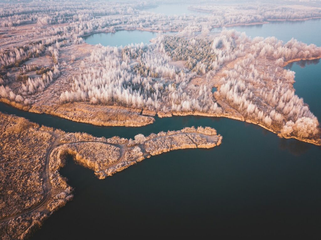 Aerial view of snow covered mountain