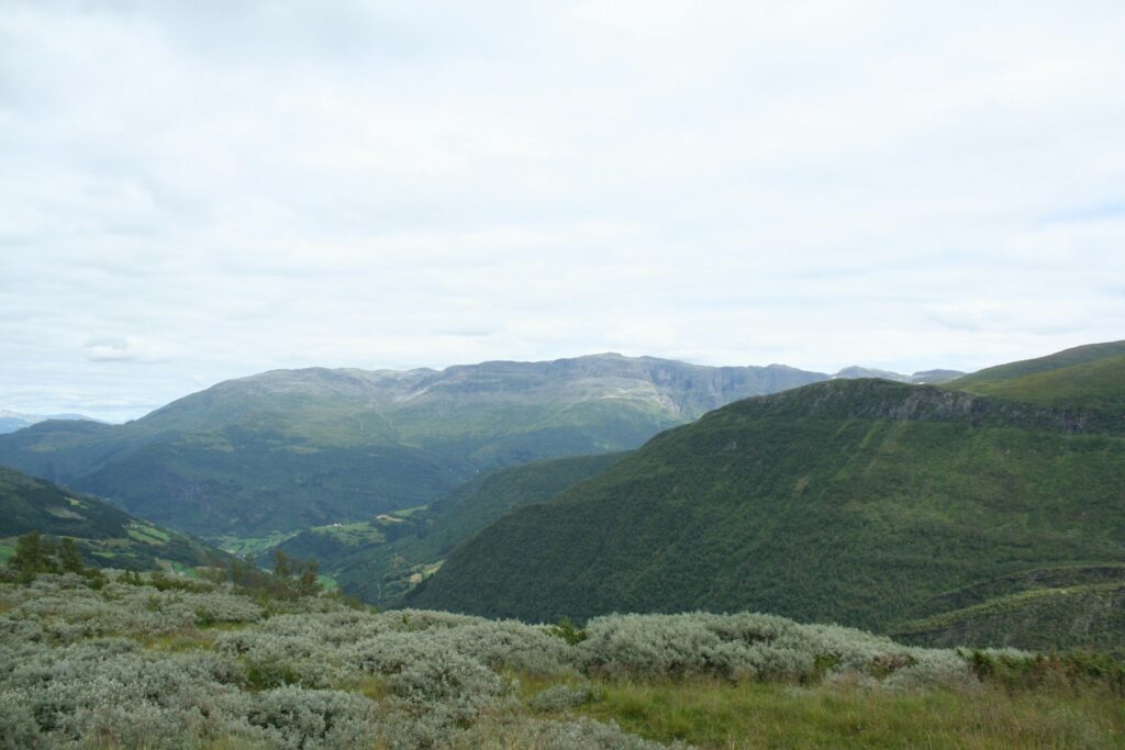 Green mountains under white sky during daytime