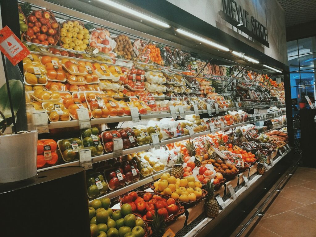 Fruit display in grocery store.