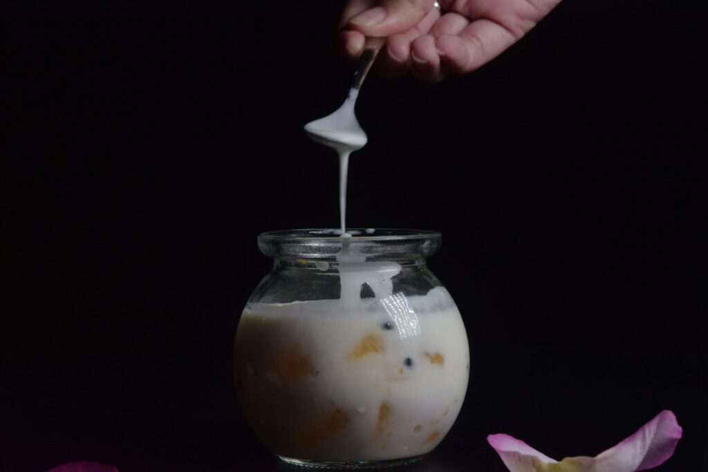 Milk in a clear glass jar