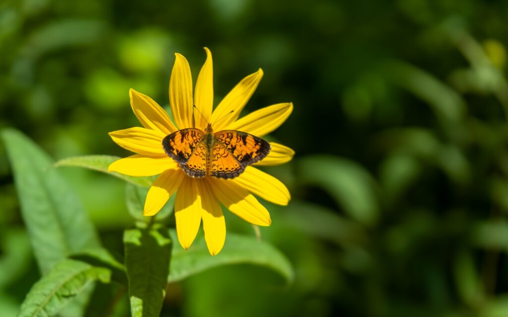 a butterfly sitting on top of a yellow flower