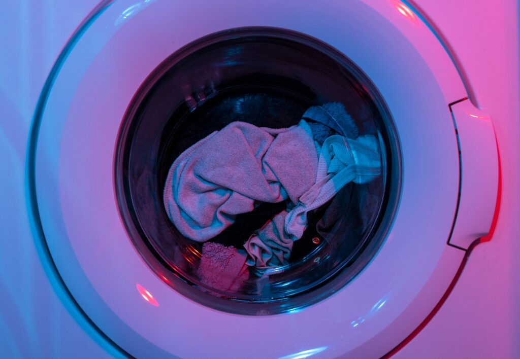 A washing machine with clothes